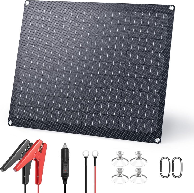 ZOUPW شاحن بطارية شمسية 20W 12V، شاحن بطارية شمسية للحفاظ على الشحن مع وحدة تحكم ذكية مدمجة، مقاوم للماء IP68 للسيارات والقوارب والمراكب الترفيهية والمقطورات (1 قطعة) - Image 1